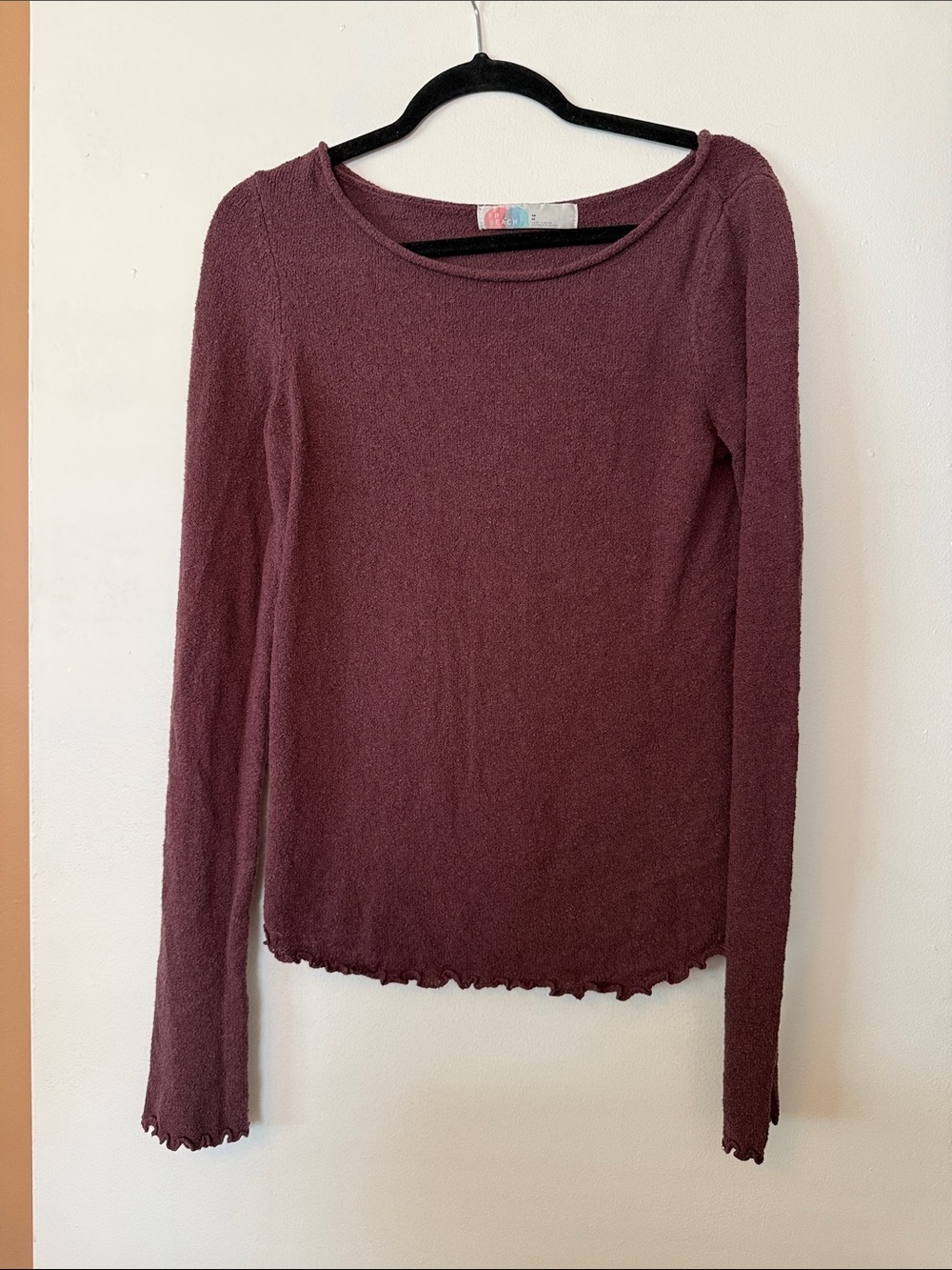 Free People Beach Long Sleeve Crewneck Top in Deep Plum